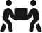 Icône noire de deux personnes portant une charge ensemble.